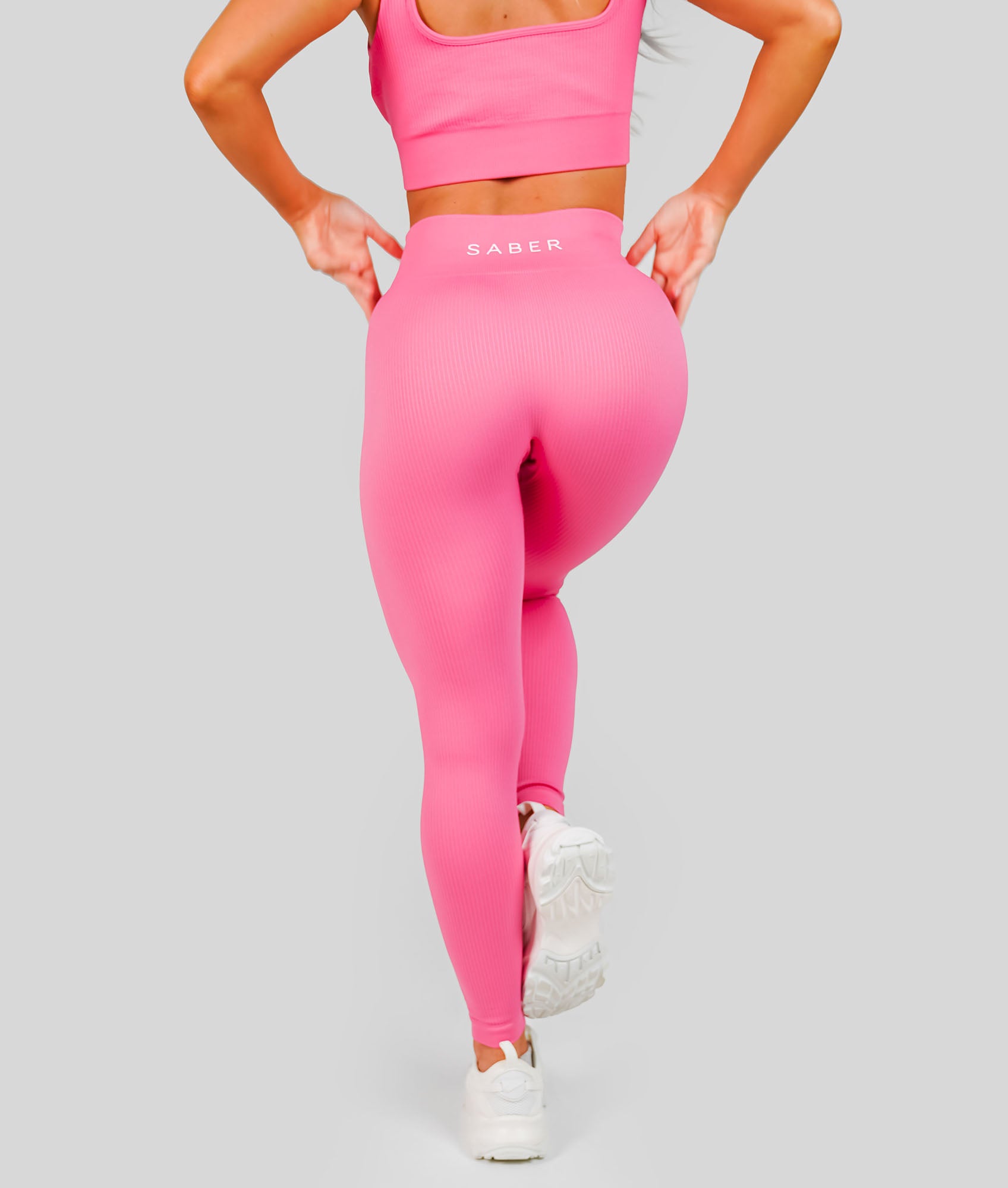 Ribbed Seamless Leggings - Rose Pink - Saber Apparel