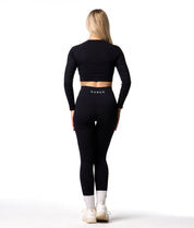 Ribbed Seamless Long Sleeve Top - Black