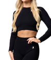 Ribbed Seamless Long Sleeve Top - Black